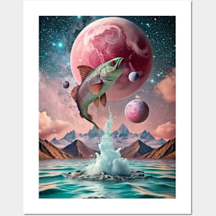 Alien landscape with a fish Posters and Art